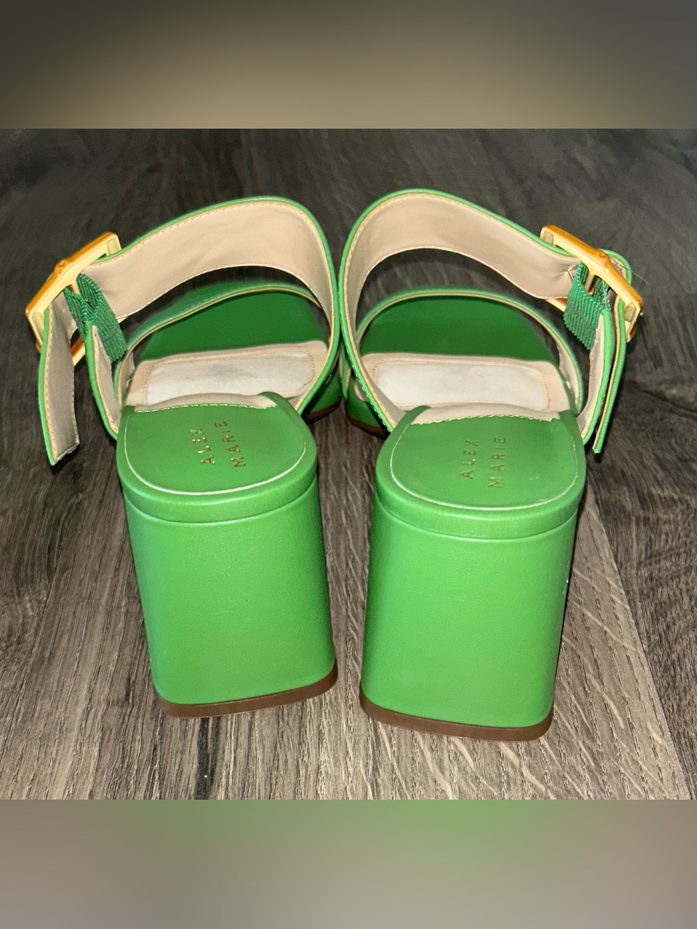 NEW!! Alex Marie Green Leather Slide Sandals with Buckle - Picture 6 of 7